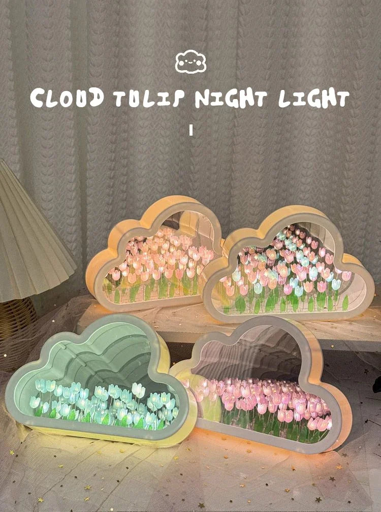 New DIY Creative Tulip Flower Mirror Cloud Three-Dimensional Small Night Lamp Material Package For Bestie Girlfriend Couple Gift