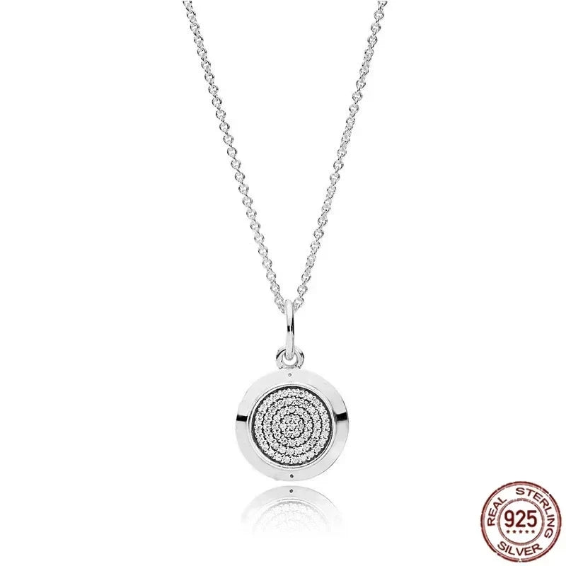 Classic 925 sterling silver shiny round hearts square pendant necklace fit original Pandora pendant DIY couple jewelry gifts