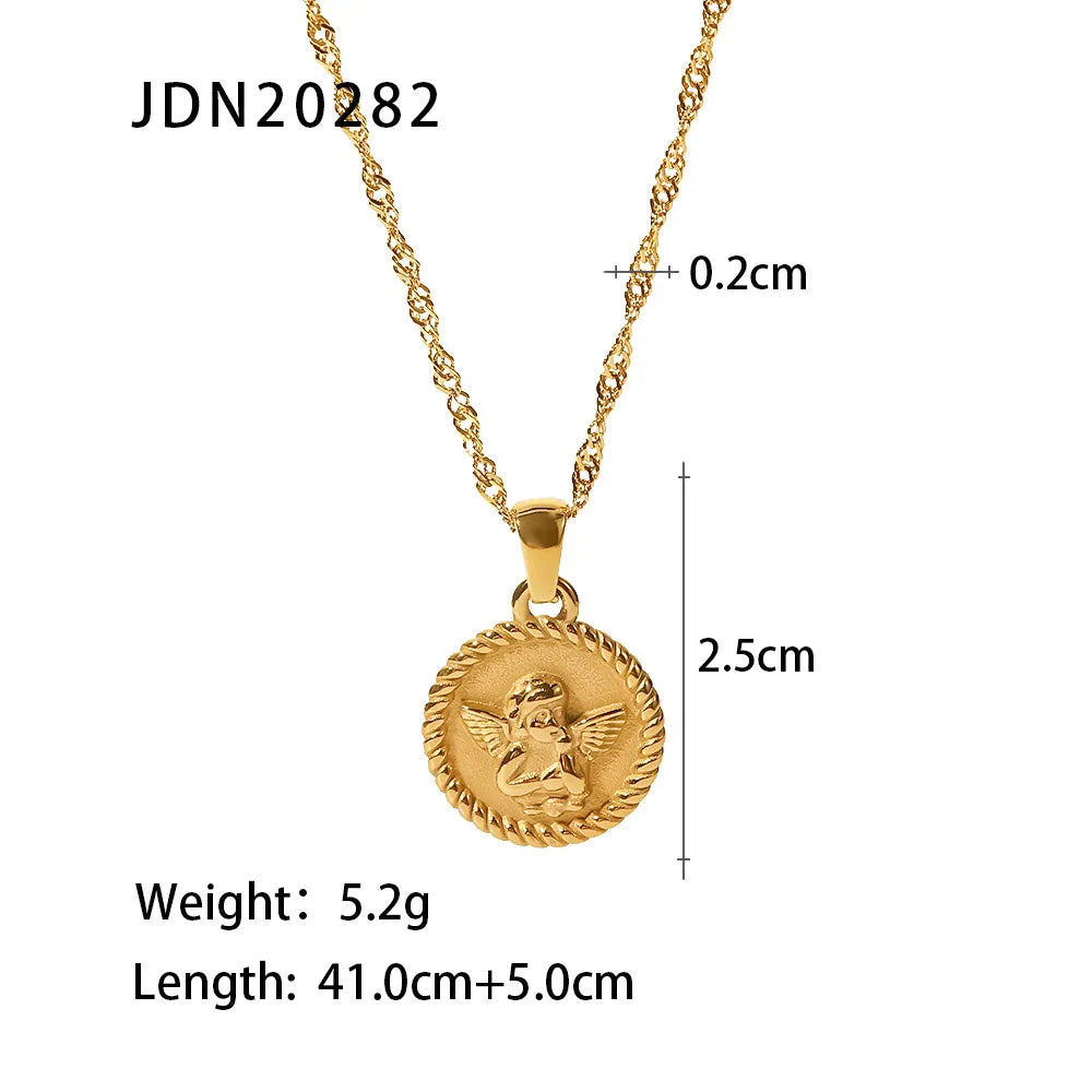 Uworld 316L Stainless Steel Angel Pendant Necklace Necklace Waterproof Simple Fashion Metal Texture Trendy Jewelry for Woman Gif