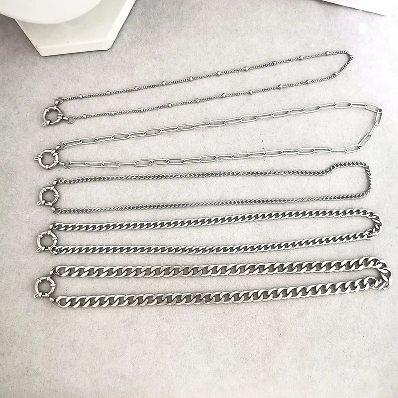 QMHJE Sailor Clasp Necklace Women Men Choker Stainless Steel Geometric Rolo Link Cuba Paperclip Chain Basic DIY PVD Gold Color