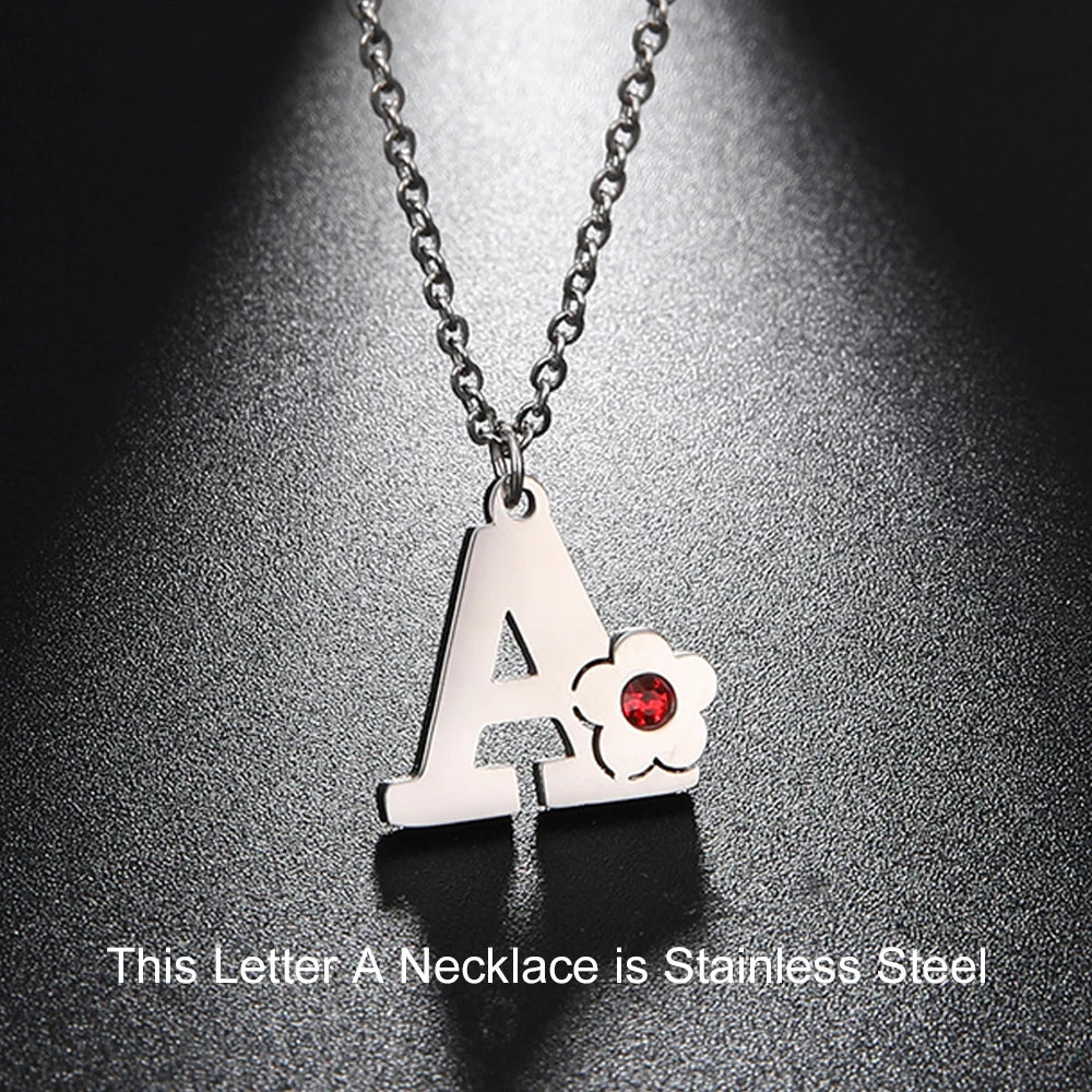 My Shape Initials Flower Letter Name Necklace for Girls Children's Alloy Crystal Flower A-Z Alphabet Pendant Chain Kids Jewelry