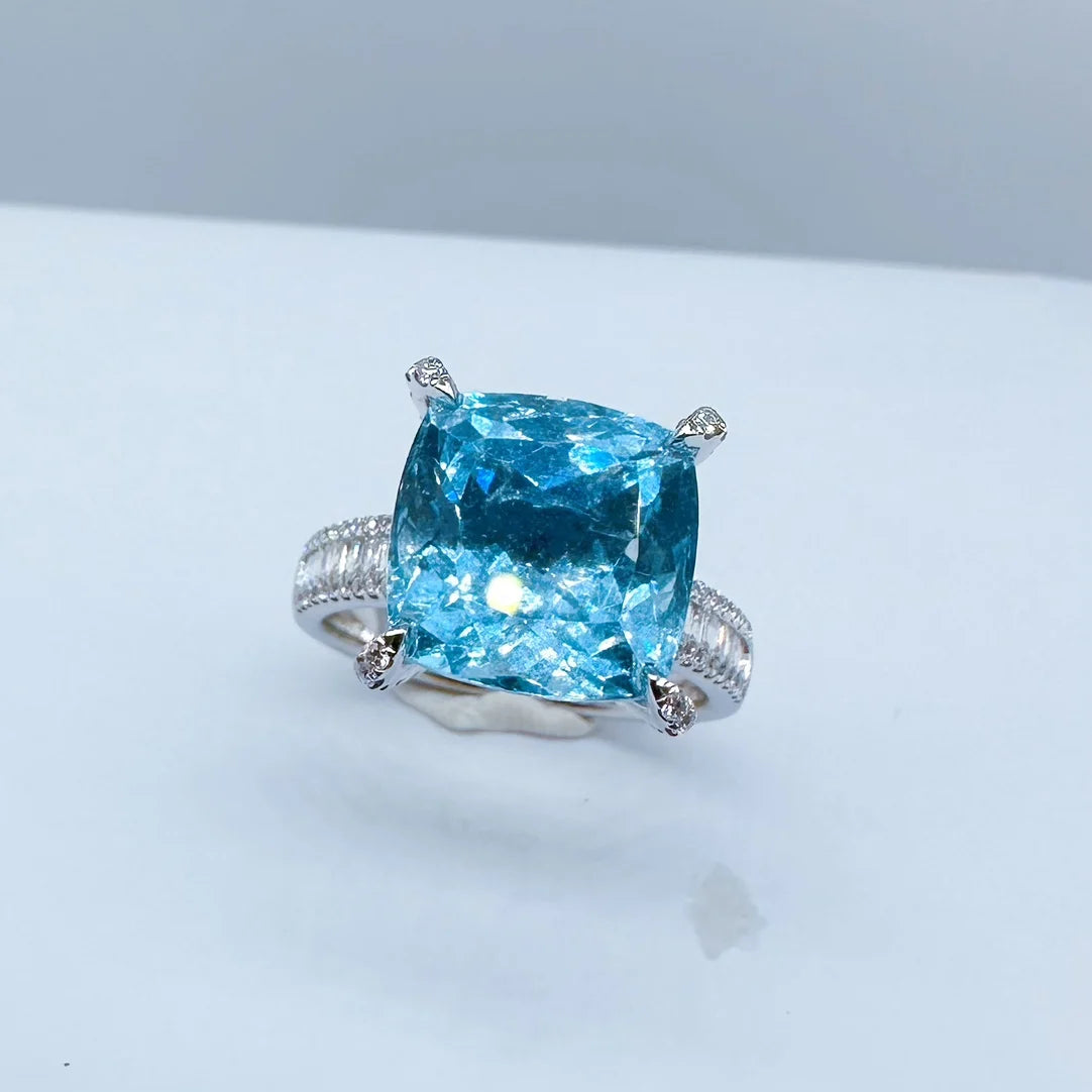 FY25 GUILD Solid G18K Gold Natural Santa Maria Blue Aquamarine Gemstones 7.09ct Diamonds Female Anniversary Gift Fine Rings