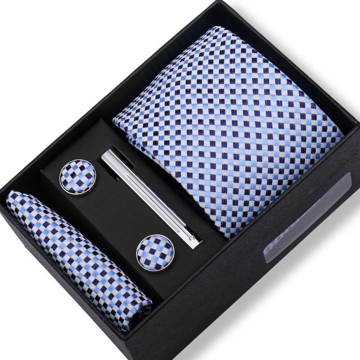 Fashion Elegant Men's Necktie Gift Box Striped Tie Handchief Cufflink Tie Clip 4 pcs Set Wedding Business Party Suit Accessories
