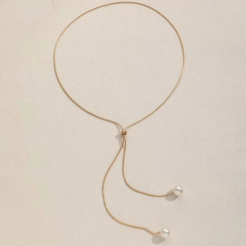 Fashion Silver Color Long Tassel Pull Pearl Pendant Necklaces for Women Simple Adjustable Clavicle Chain Choker Jewelry Gift
