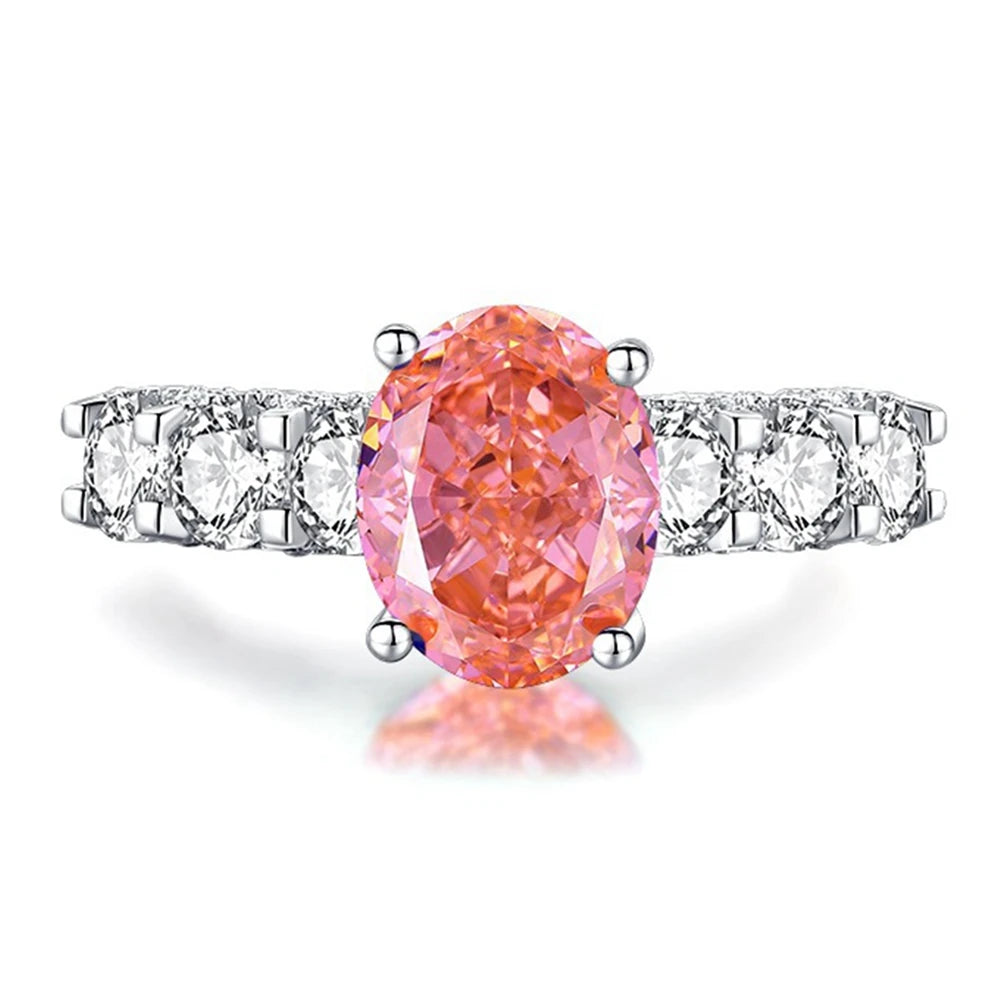 Vinregem 4 CT Oval Padparadscha High Carbon Diamond Gemstone 100% 925 Sterling Silver Wedding Engagement Ring Fine Jewelry Gifts