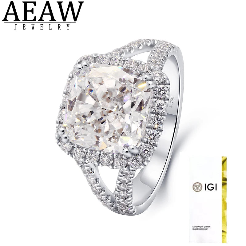 AEAW Jewelry IGI Cushion Cut Diamond Lab Created Vs1 F 5.0 Ct Solitaire Ring 14k White Gold 0.75ctw Engagement Ring For Woman