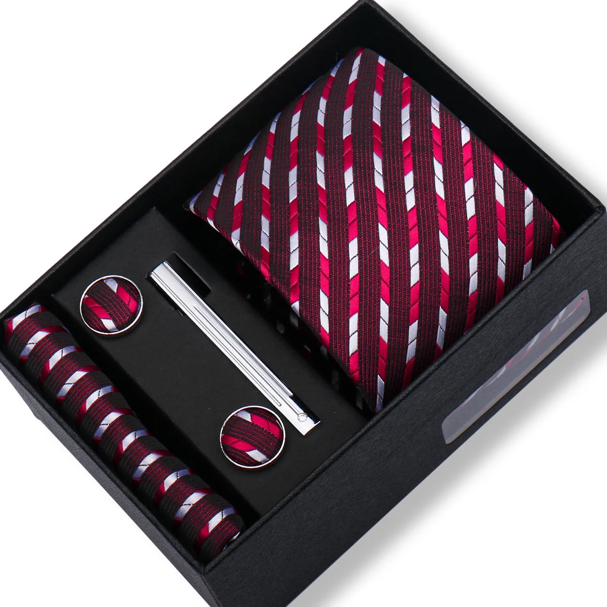 Fashion Elegant Men's Necktie Gift Box Striped Tie Handchief Cufflink Tie Clip 4 pcs Set Wedding Business Party Suit Accessories