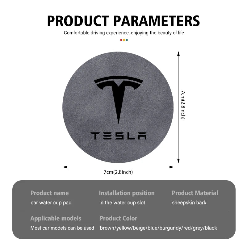 Universal 2pcs Car Cup Pad 7cm Anti-Slip Coaster Bottle Holder For Tesla Model 3 Y S X Roadster Bonina Coil