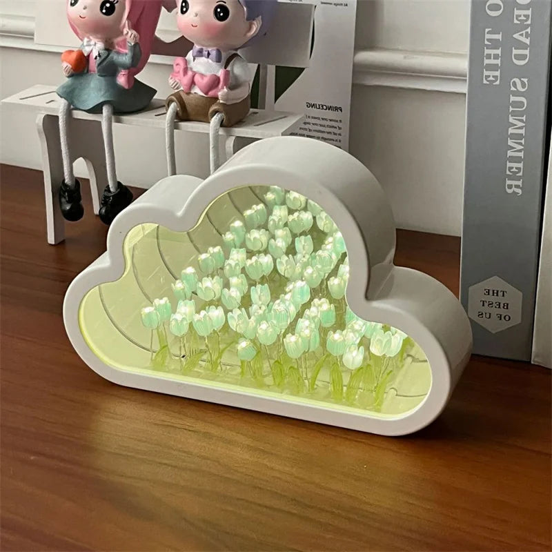 DIY Tulip Lamp Tulips Mirror Lamp Cloud Tulip Night Light Birthday Gift LED Flower Lamp Bedroom Decor