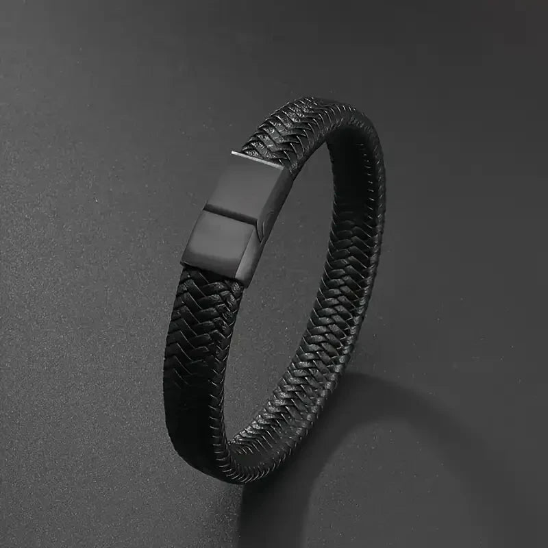 Black PU Leather Magnetic Bracelet Men's Mature and Stable and Elegant Giving Men The Best Gift for Men Black PU Leather Magneti