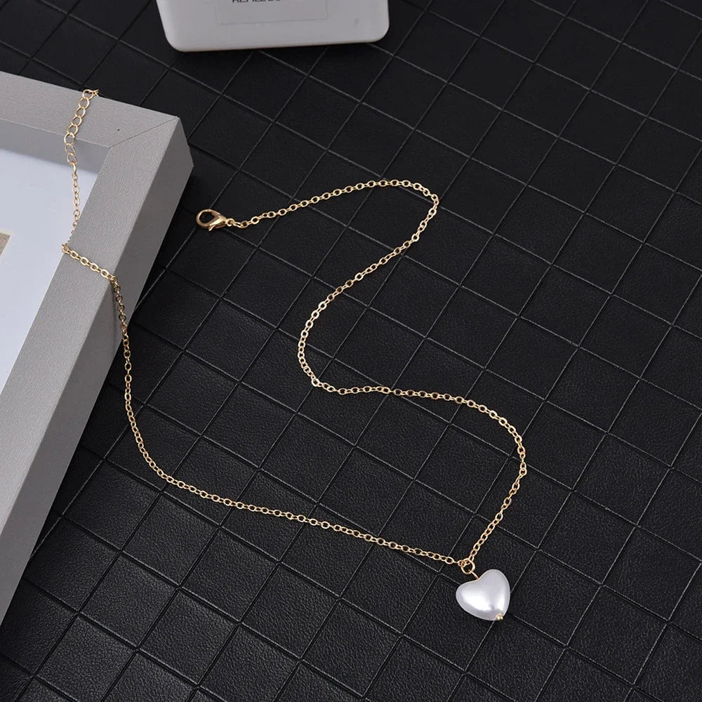 SUMENG 2024 New Fashion Kpop Pearl Choker Necklace Cute Double Layer Chain Pendant For Women Jewelry Girl Gift