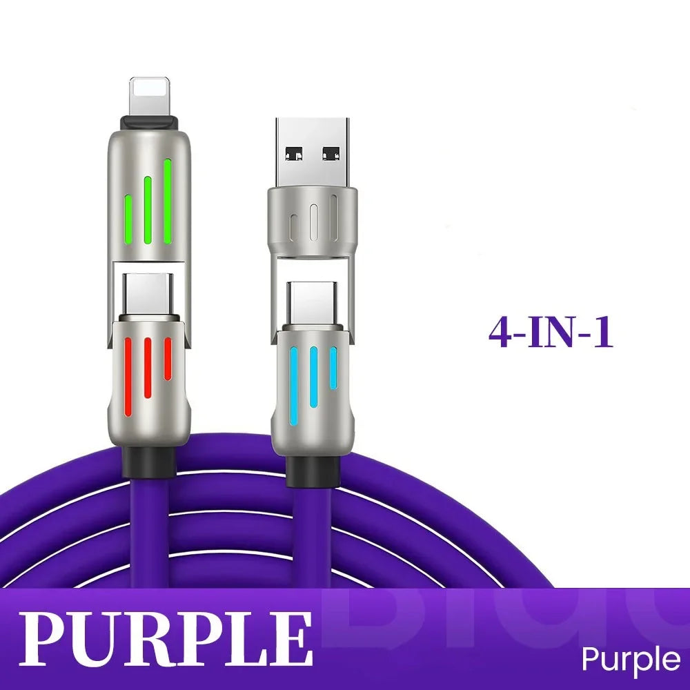 4 in 1 240W USB Type C Silicone Fast Charging Cable 5A USB Type C To Lightning Super Fast Charge Data Cable For iPhone 15 Xiaomi