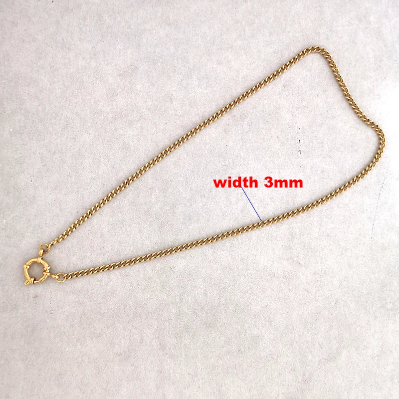 QMHJE Sailor Clasp Necklace Women Men Choker Stainless Steel Geometric Rolo Link Cuba Paperclip Chain Basic DIY PVD Gold Color