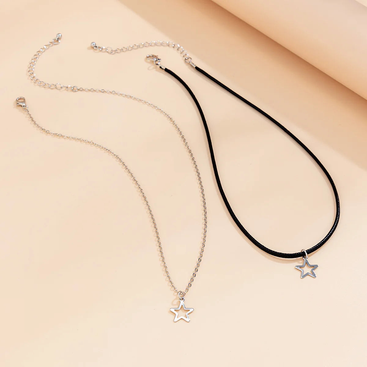 Fashion Double Layered Black Bead Star Choker Necklace Punk Pentagram Leather Rope Necklaces For Women Girls