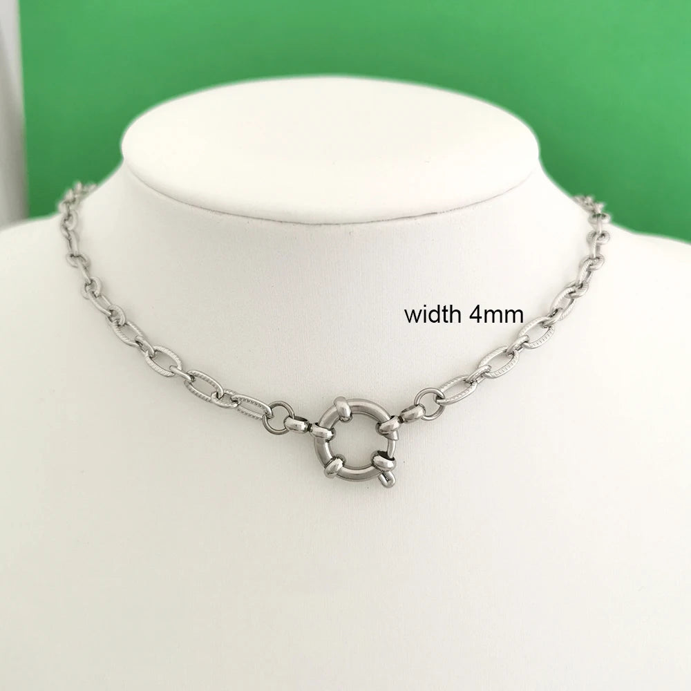 QMHJE Sailor Clasp Necklace Women Men Choker Stainless Steel Geometric Rolo Link Cuba Paperclip Chain Basic DIY PVD Gold Color