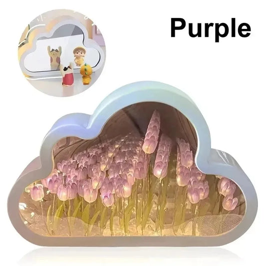 Cloud Tulip Night Light Handmade DIY Material Flower Home Decor Mirror Creative Atmosphere Lamp Birthday Gift Valentine's Day