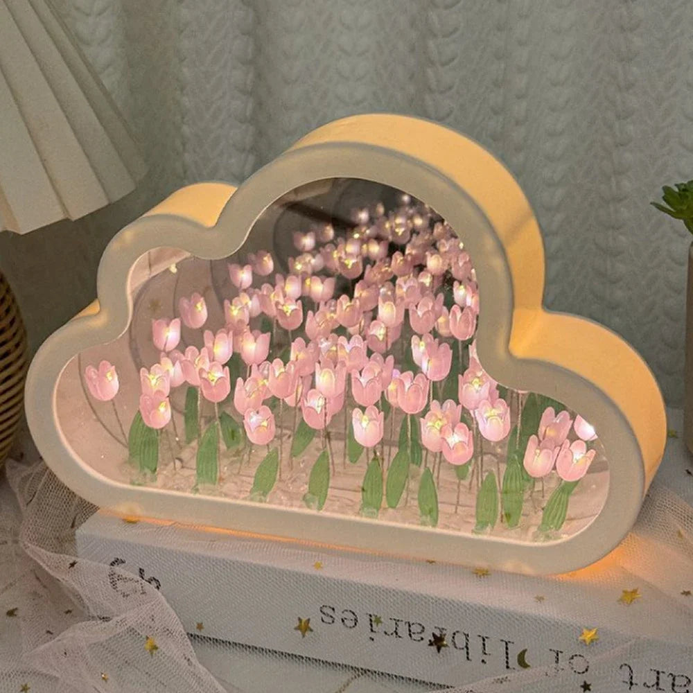 New DIY Creative Tulip Flower Mirror Cloud Three-Dimensional Small Night Lamp Material Package For Bestie Girlfriend Couple Gift