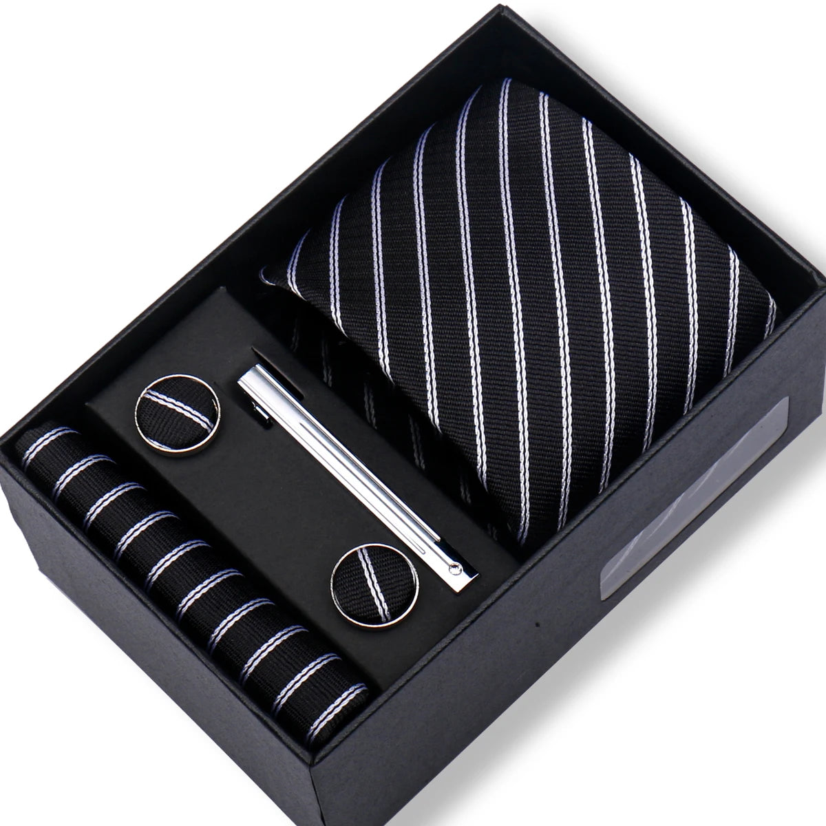 Fashion Elegant Men's Necktie Gift Box Striped Tie Handchief Cufflink Tie Clip 4 pcs Set Wedding Business Party Suit Accessories
