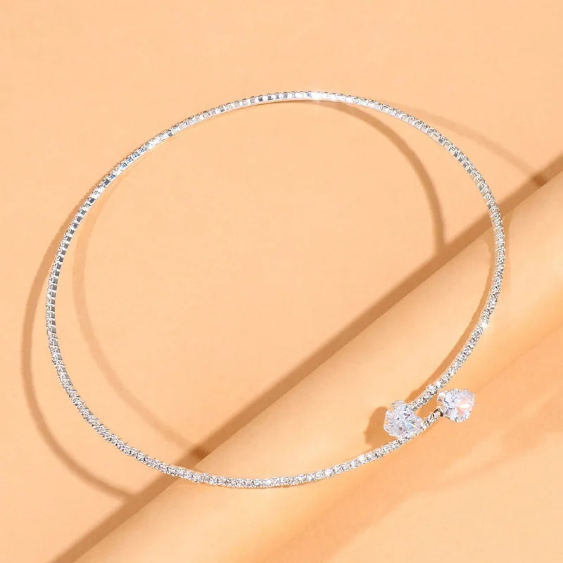 Fashion Rhinestone Large Pearls Heart Collar Choker Necklace for Women Simple Open Collar Necklace Torques Jewelry Accessories