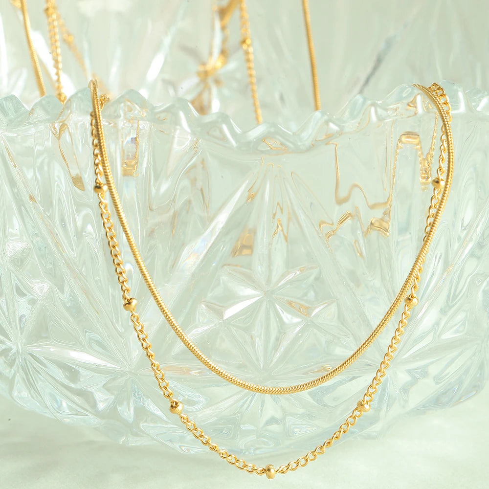 New 2024 Stainless steel Double layered stacking chain necklace Women Woman's Choker jewelry necklace for women
