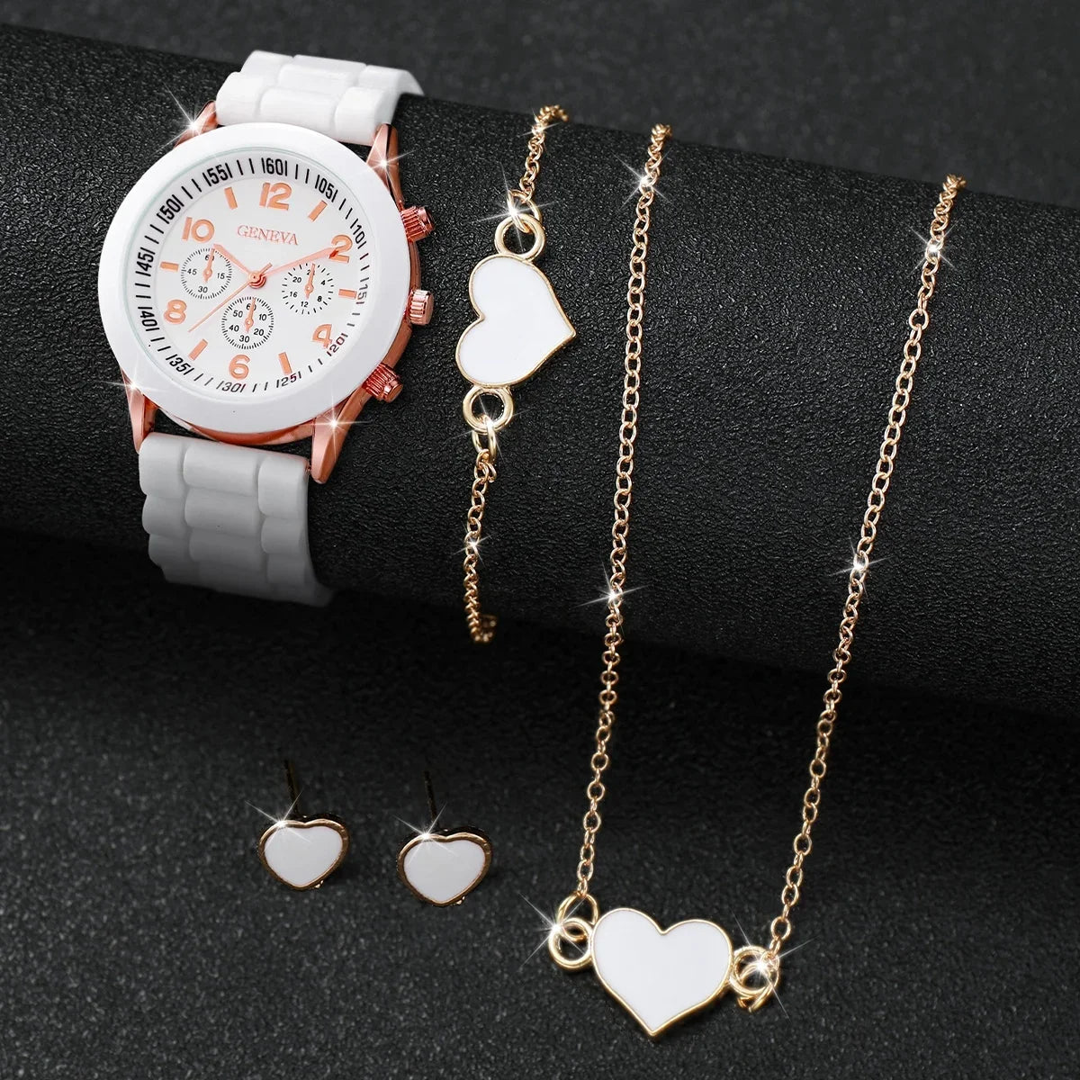 4PCS/Set Geneva Watch Fashion Silicone Band Women Watches Heart Jewelry Set ( Without Box )