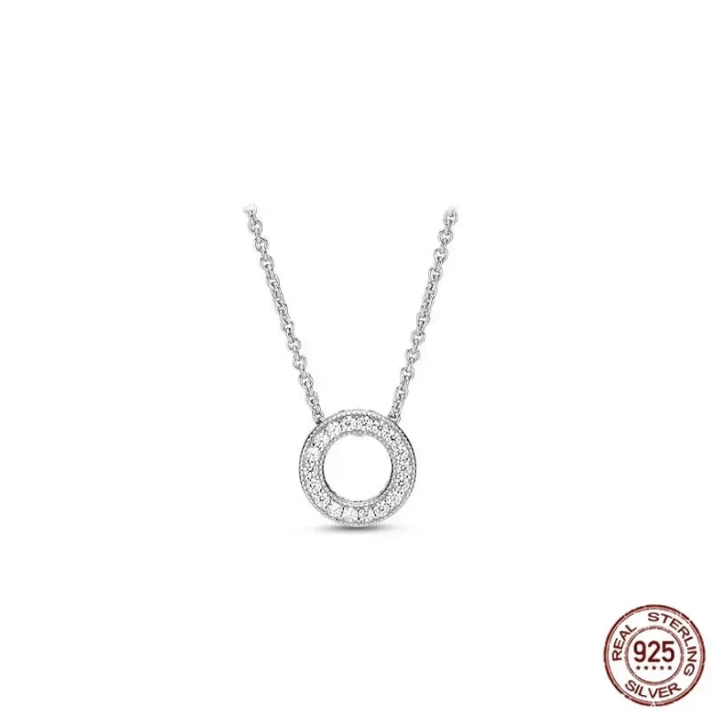 Classic 925 sterling silver shiny round hearts square pendant necklace fit original Pandora pendant DIY couple jewelry gifts
