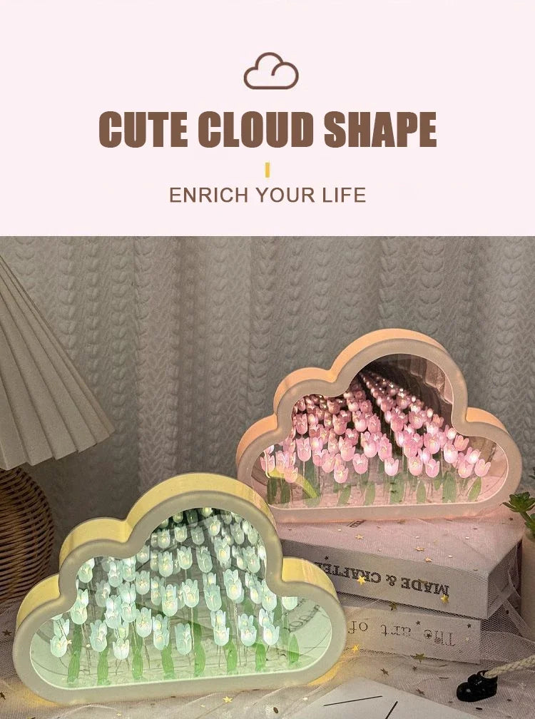 New DIY Creative Tulip Flower Mirror Cloud Three-Dimensional Small Night Lamp Material Package For Bestie Girlfriend Couple Gift
