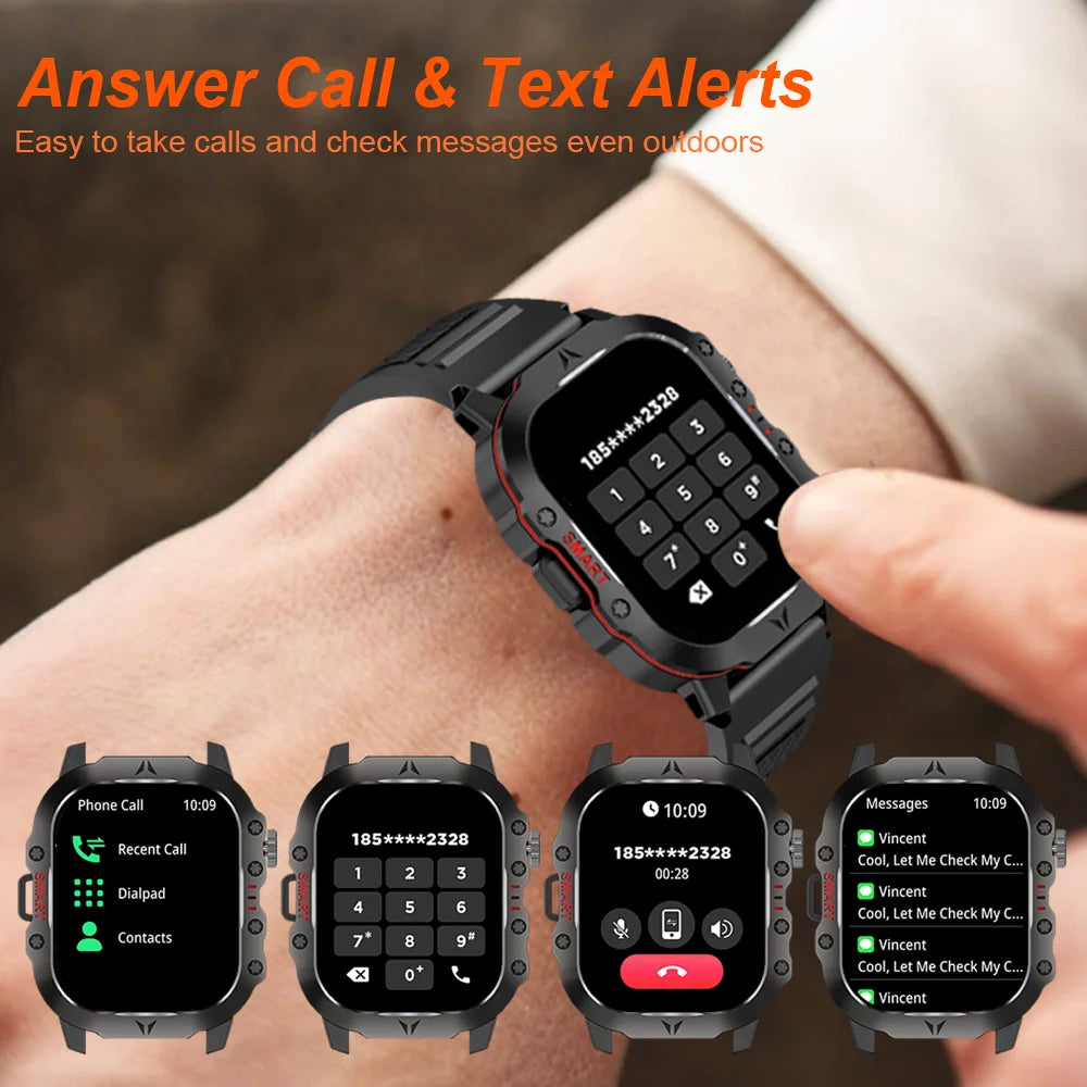 LAXASFIT Smart Watch Military Grade Toughness Bluetooth Voice Call LED Flashlight IP68 Waterproof Outdoor Sports Smart Watch