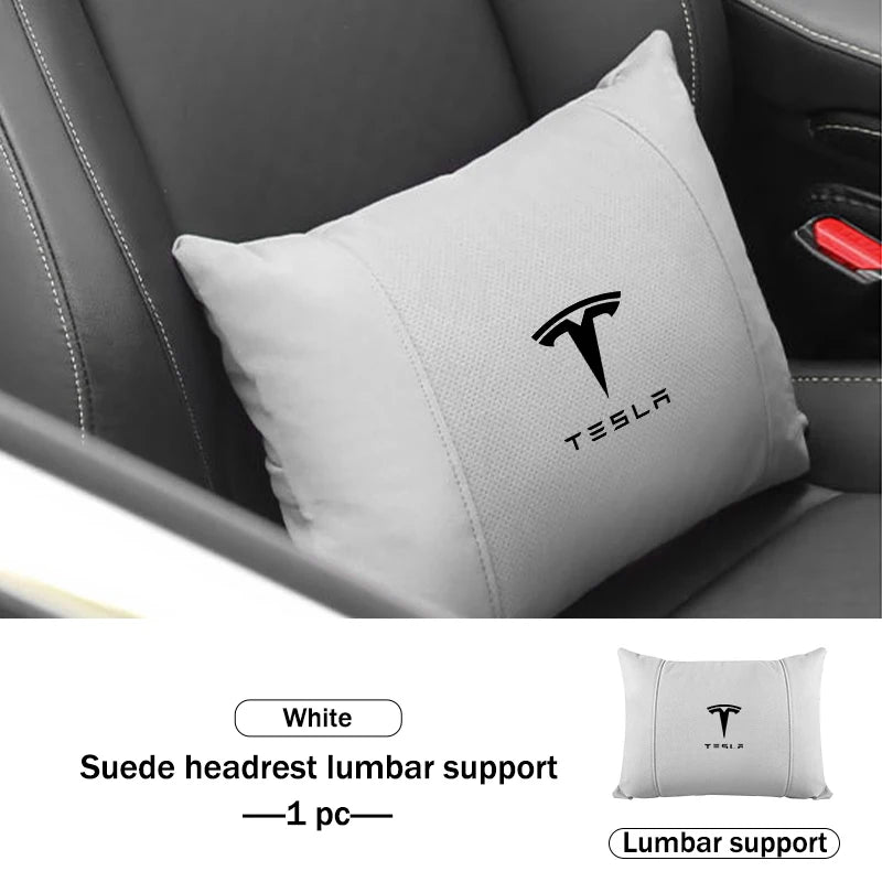 Suede Car Seat Neck Pillow Headrest Waist Lumber Support For Tesla Model 3 Y S X Roadster