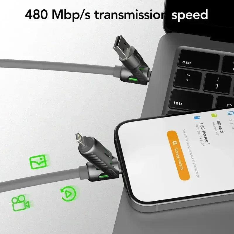 USB、Type C, lightning-Max 240W Fast Charging and Data Sync MFISH 4-in-1 Multi-Function USB Charging Cable for iPhone 16/15, iPad