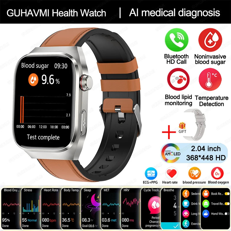 2024 New Uric Acid Blood Fat Smart Watch Men Blood Sugar ECG+PPG Blood Pressure Bluetooth Call Sports for Xiaomi Health Watch