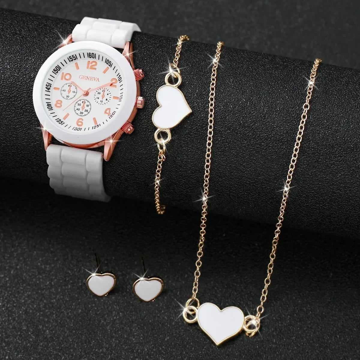 4PCS/Set Geneva Watch Fashion Silicone Band Women Watches Heart Jewelry Set ( Without Box )