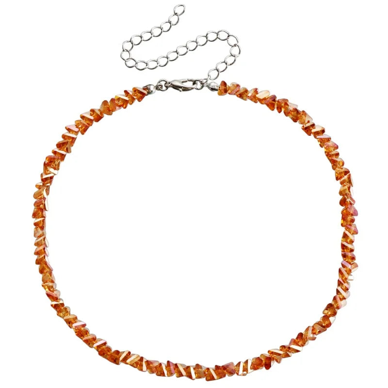 Mulit-cut Glass Crystal Irregular Beaded Choker Necklace for Women Transparent Vintage Korean Collarbone Collar Neck Jewelry
