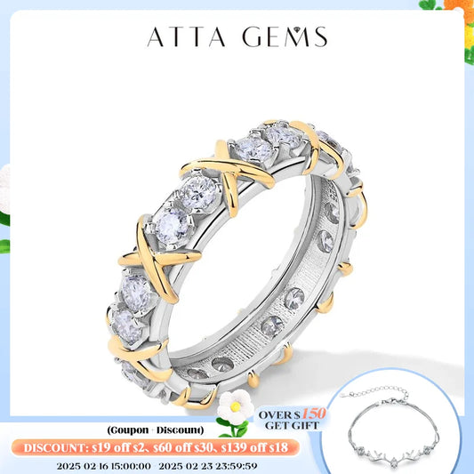 ATTAGEMS D Color Full Moissanite Ring for Women Real S925 Silver 18K White Gold Plated Pass Diamond Test Fine Jewelry Daily Gift
