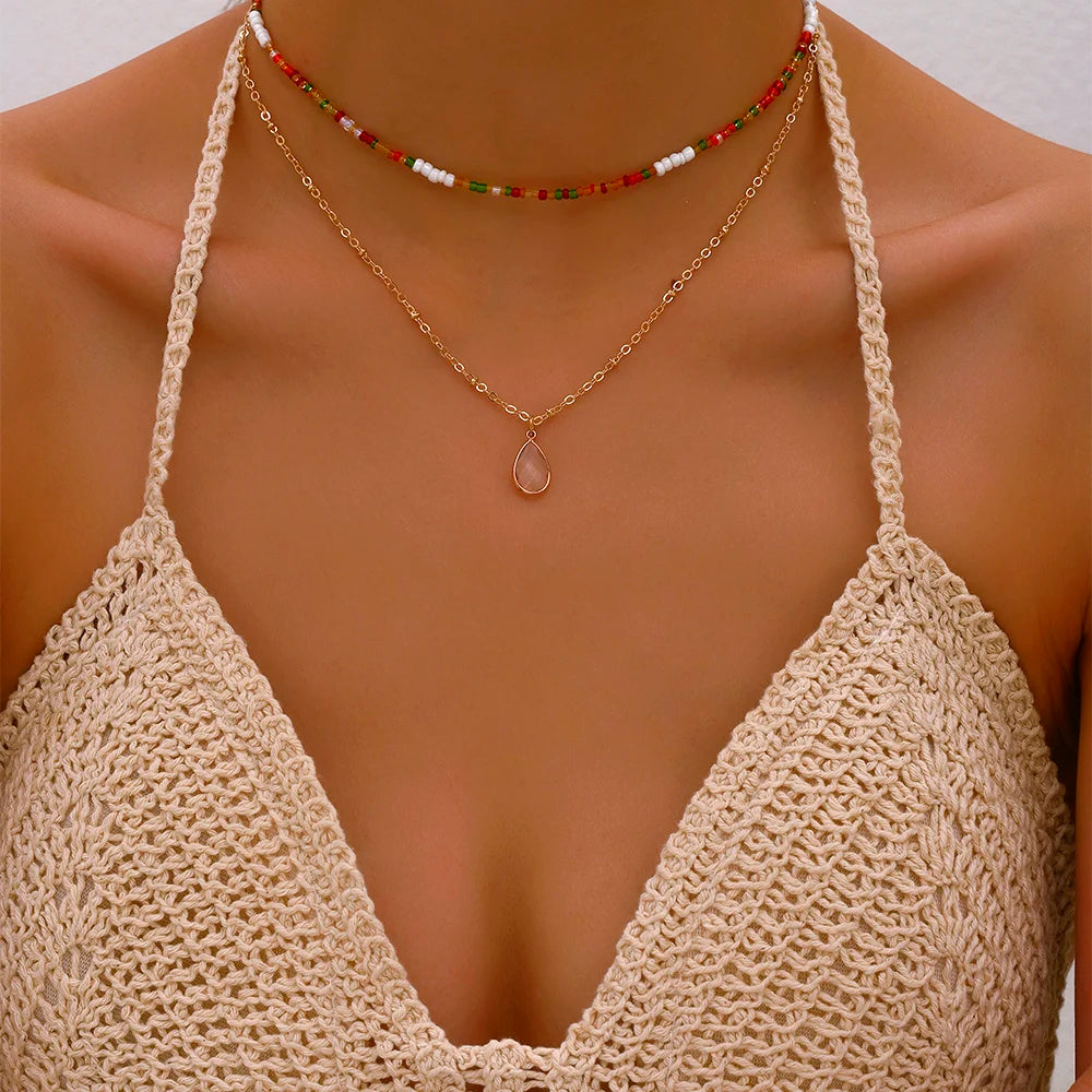Bohemian Multilayer Handmade Beads Chain Fashion Necklaces Tassels Colorful Crystal Pendant Jewelry For Women Accessories X0180