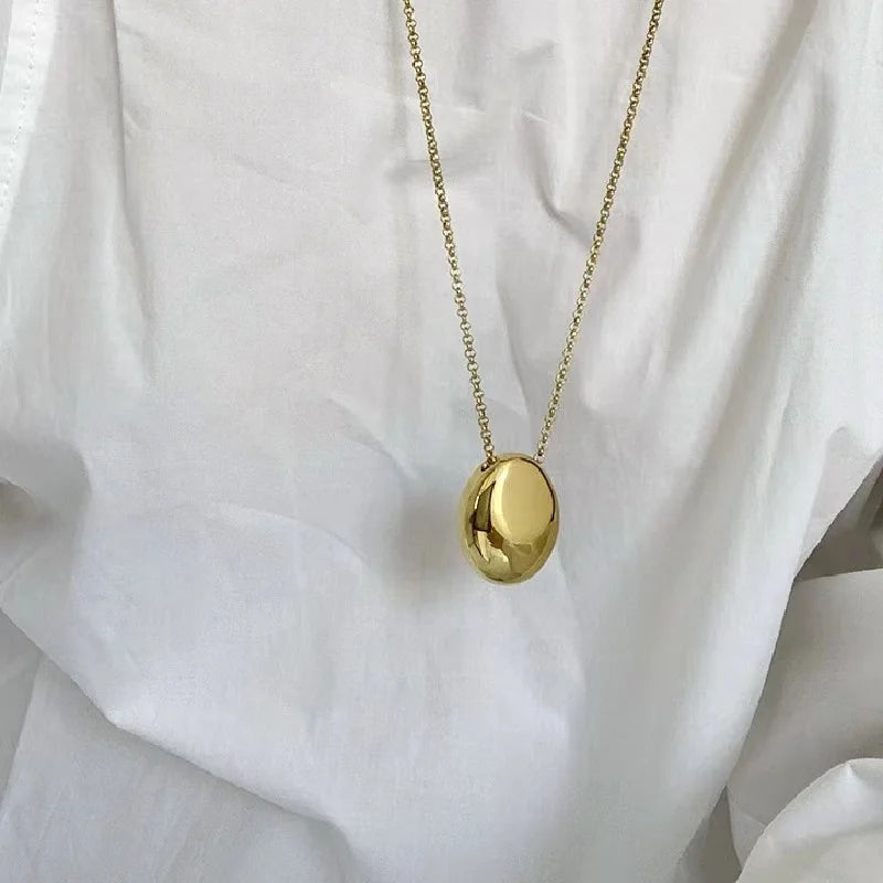 Titanium Steel Smooth Metal Large Water Drop Pendant Necklace for Women Girl Choker Chain Gold Plated Trendy Jewelry Gift 2023