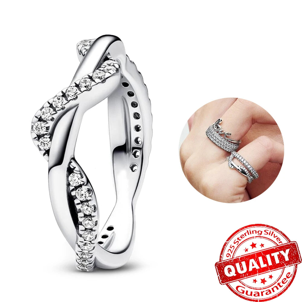Sparkling Black Row Eternity Diamond Ring 925 Sterling Silver Freshwater Cultured Pearls Finger Open Ring for Women Jewelry Gift