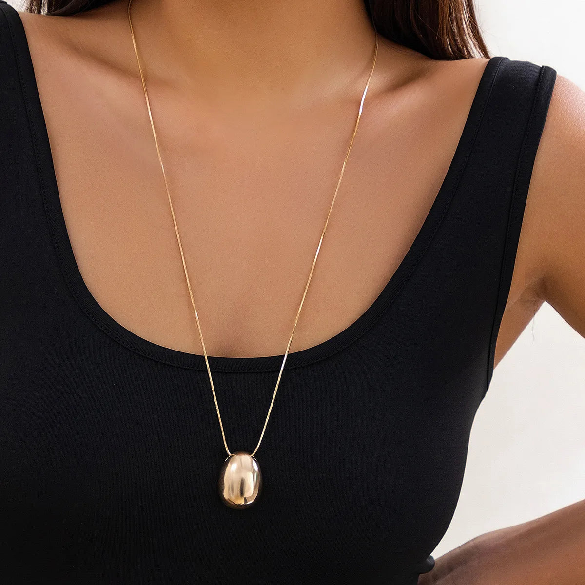 Titanium Steel Smooth Metal Large Water Drop Pendant Necklace for Women Girl Choker Chain Gold Plated Trendy Jewelry Gift 2023