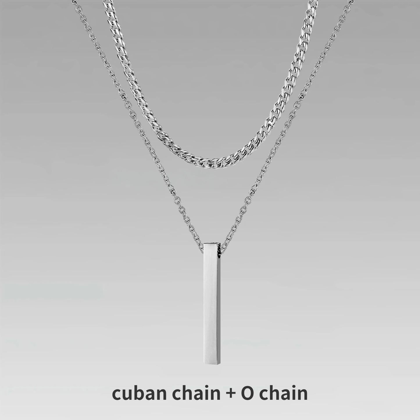 Vnox 3D Vertical Bar Necklaces for Men, Layering Stainless Steel Geometric Pendant, Layered Wheat Rope Cuban Chain, Boy Collar