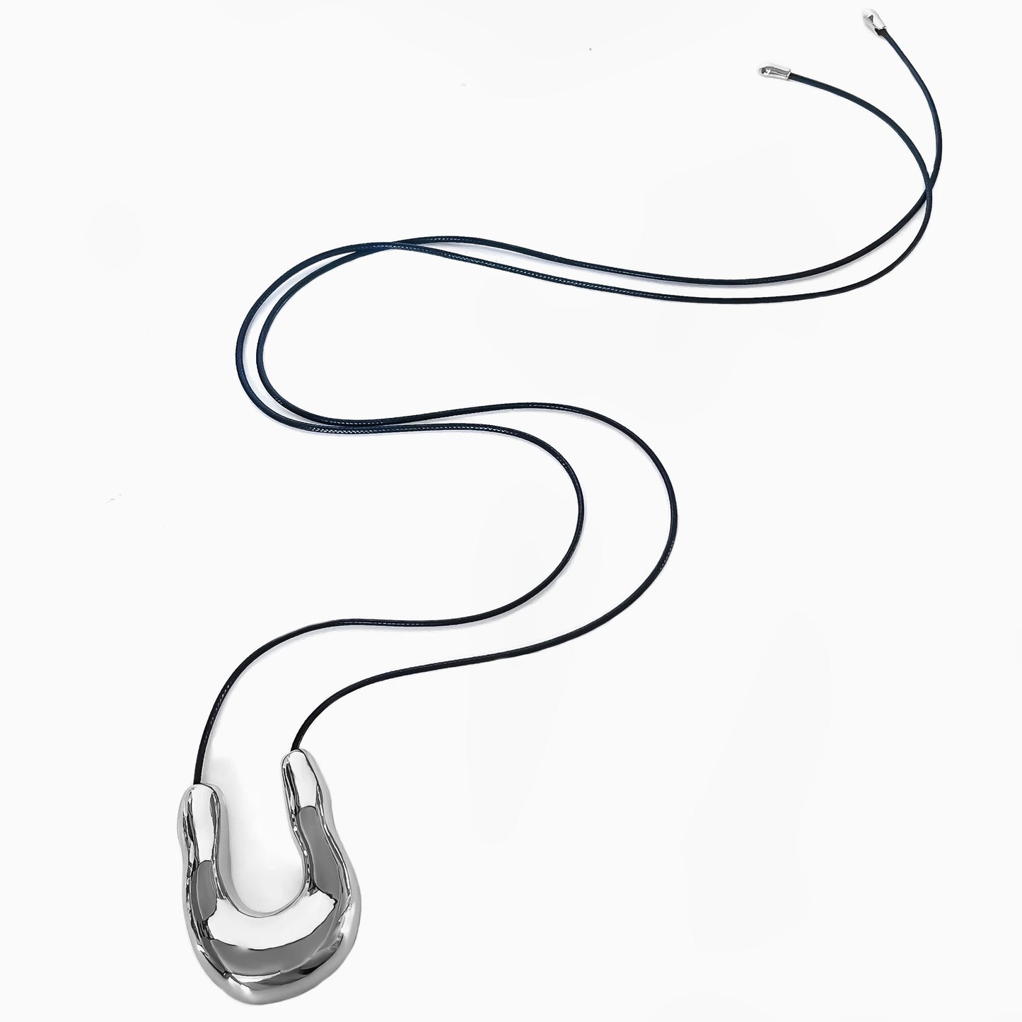 Peri'sbox Extra Large High Polish U-shape Horseshoe Pendant Necklace for Women Punk Adjustable Black Leather Rope Party Jewelry