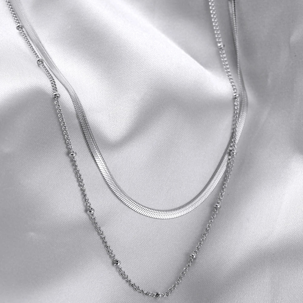 New 2024 Stainless steel Double layered stacking chain necklace Women Woman's Choker jewelry necklace for women