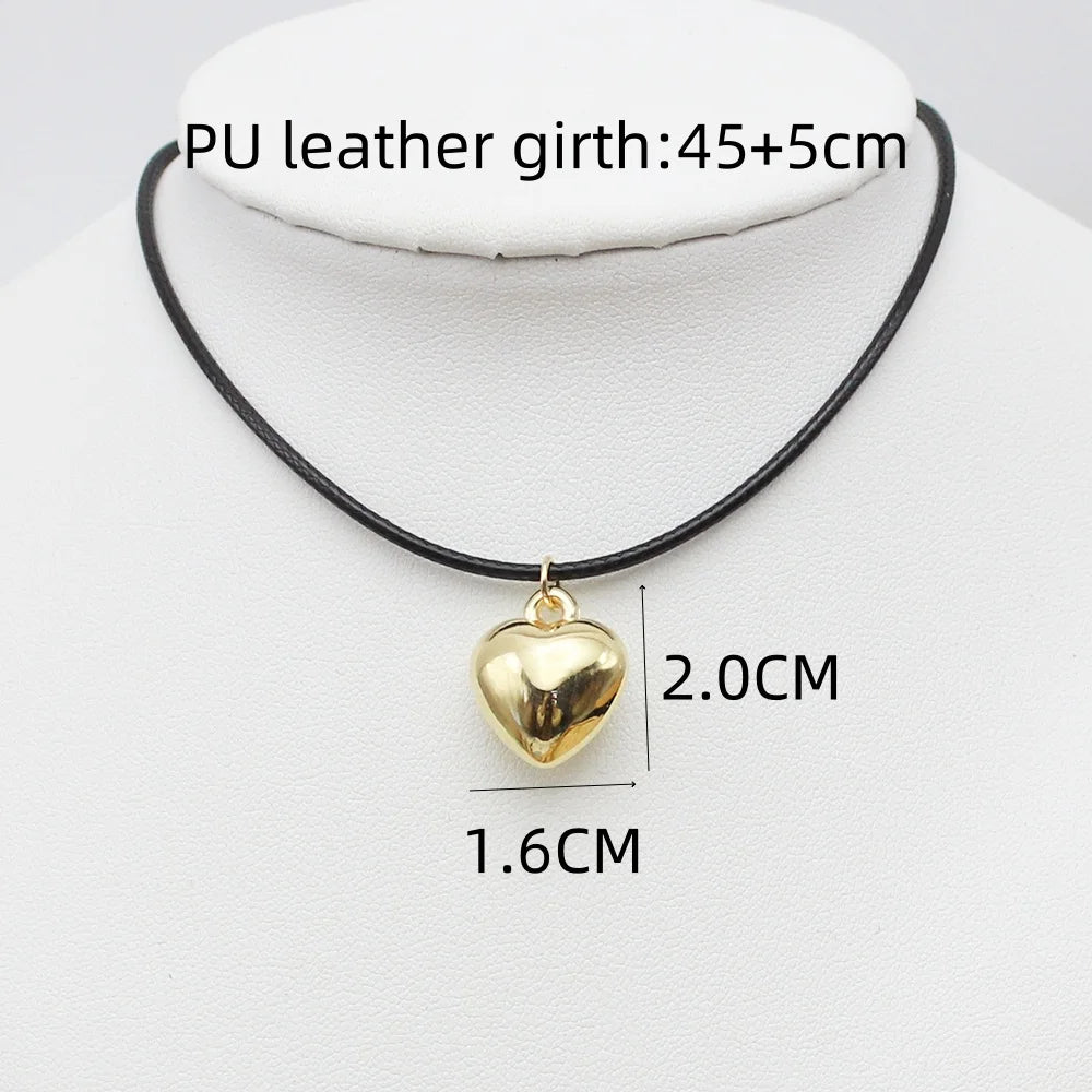 Punk Goth Black Velvet Big Heart Pendant Choker Necklace for Women Elegant Weave Knotted Bowknot Adjustable Chain Jewelry