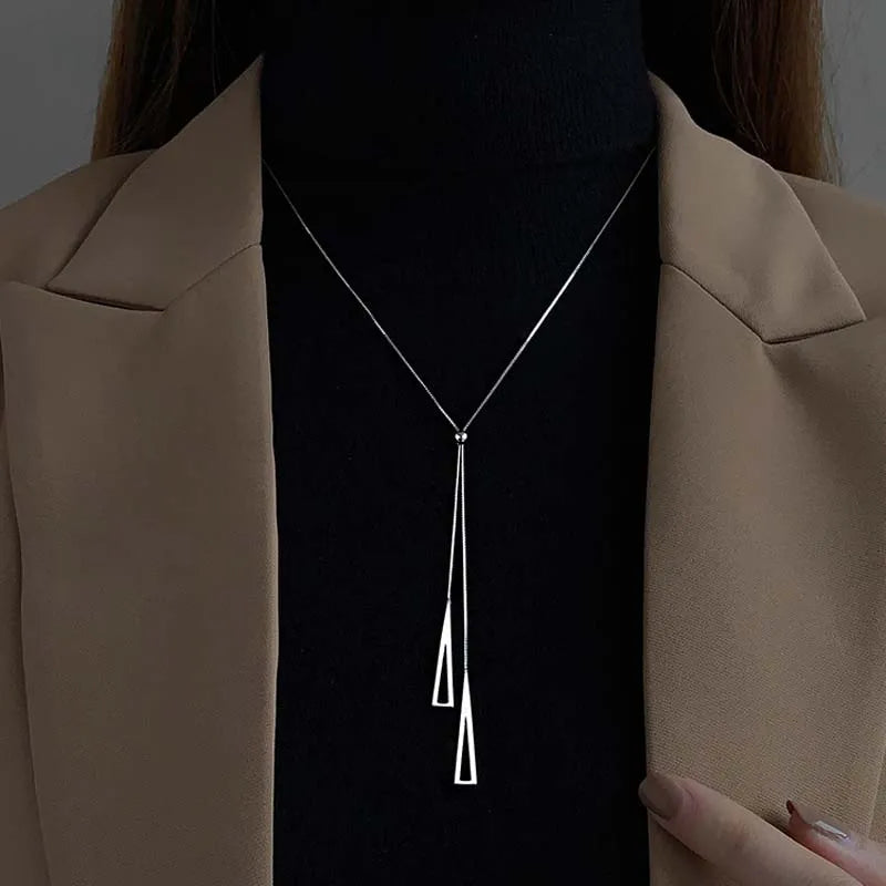 Fashion Silver Color Long Tassel Pull Pearl Pendant Necklaces for Women Simple Adjustable Clavicle Chain Choker Jewelry Gift