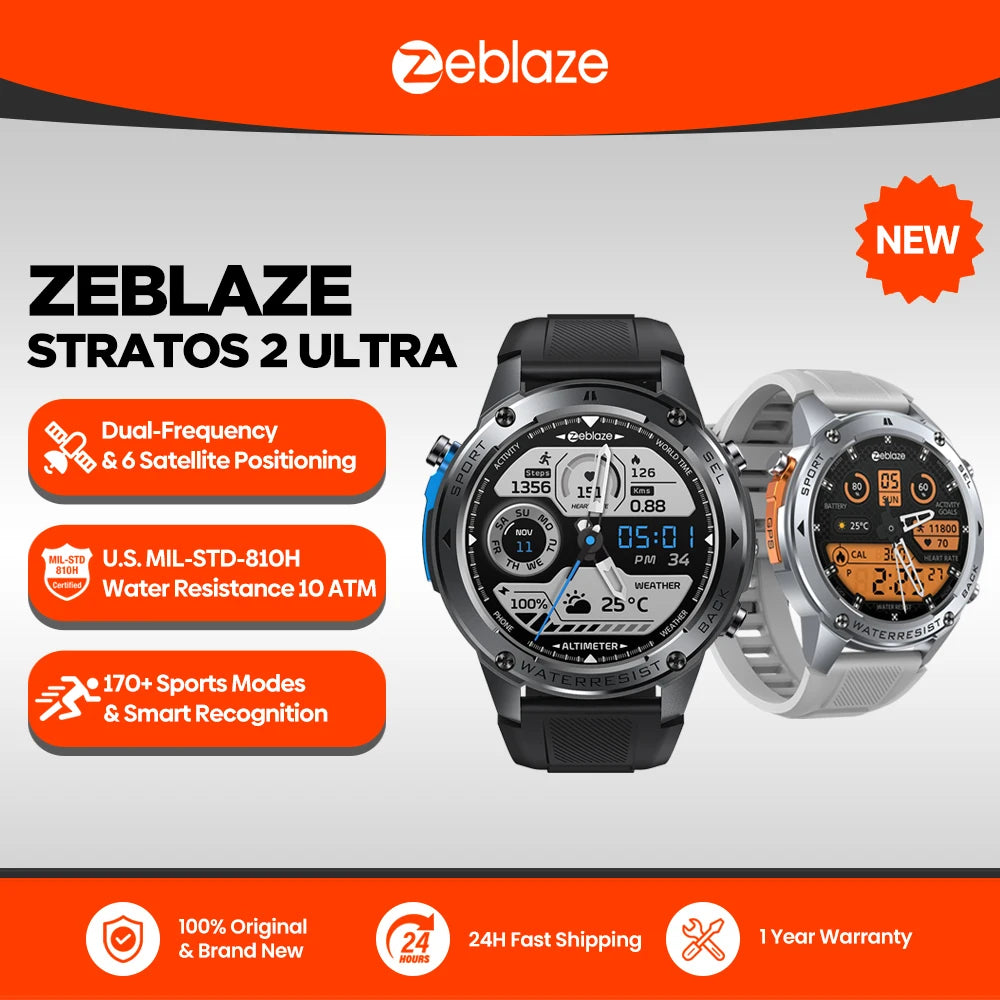 New Zeblaze Stratos 2 Ultra GPS Smart Watch Built-in Dual-band GNSS Compass Barometric Altimeter 10 ATM Voice Calling Smartwatch