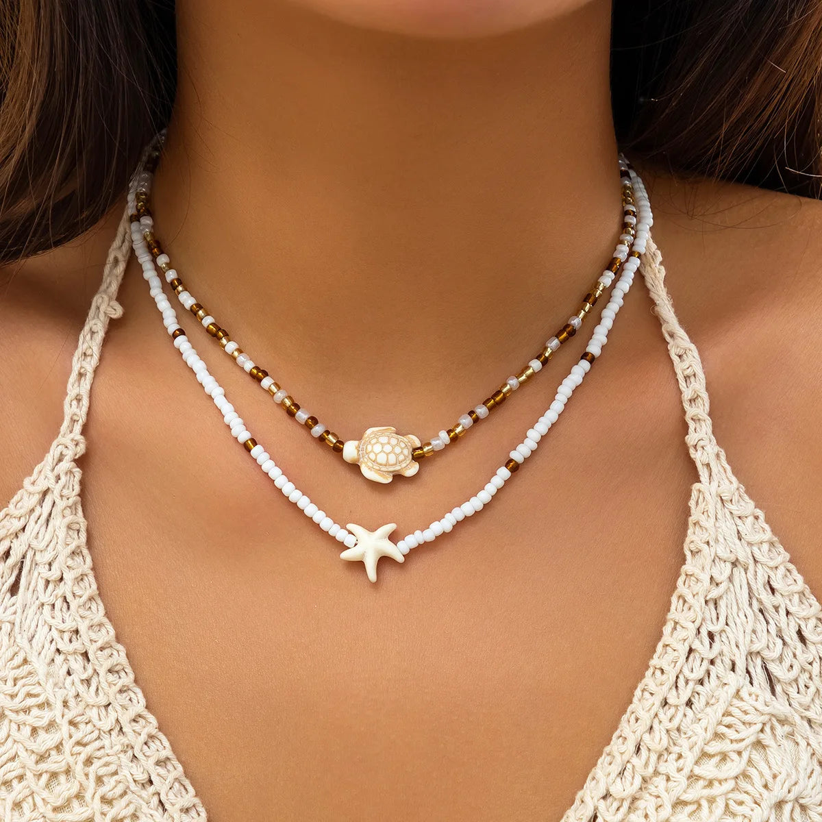 Bohemian Multilayer Handmade Beads Chain Fashion Necklaces Oil Heart Cross Pendant Jewelry For Women Accessories X0189