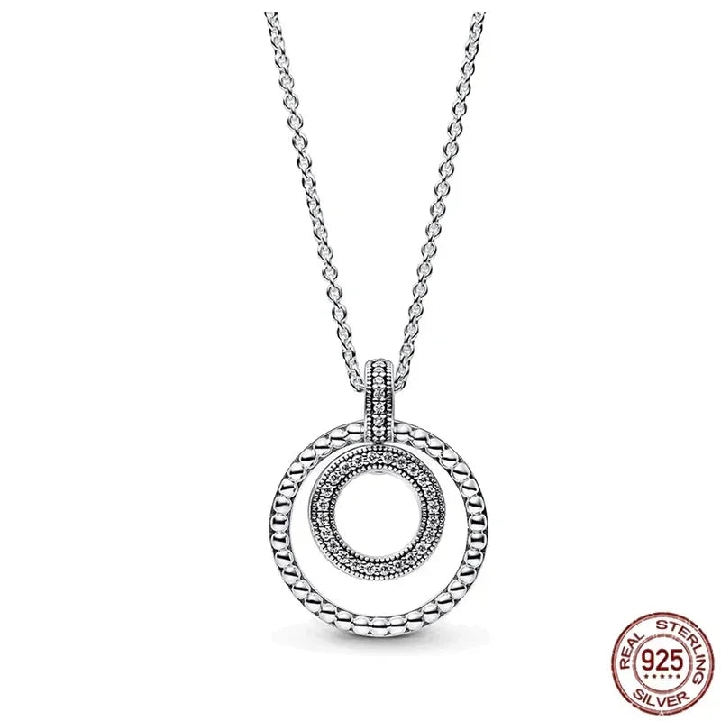New 925 sterling silver classic dazzling heart-shaped multi circular pendant necklace fits design original charm beaded DIY gift