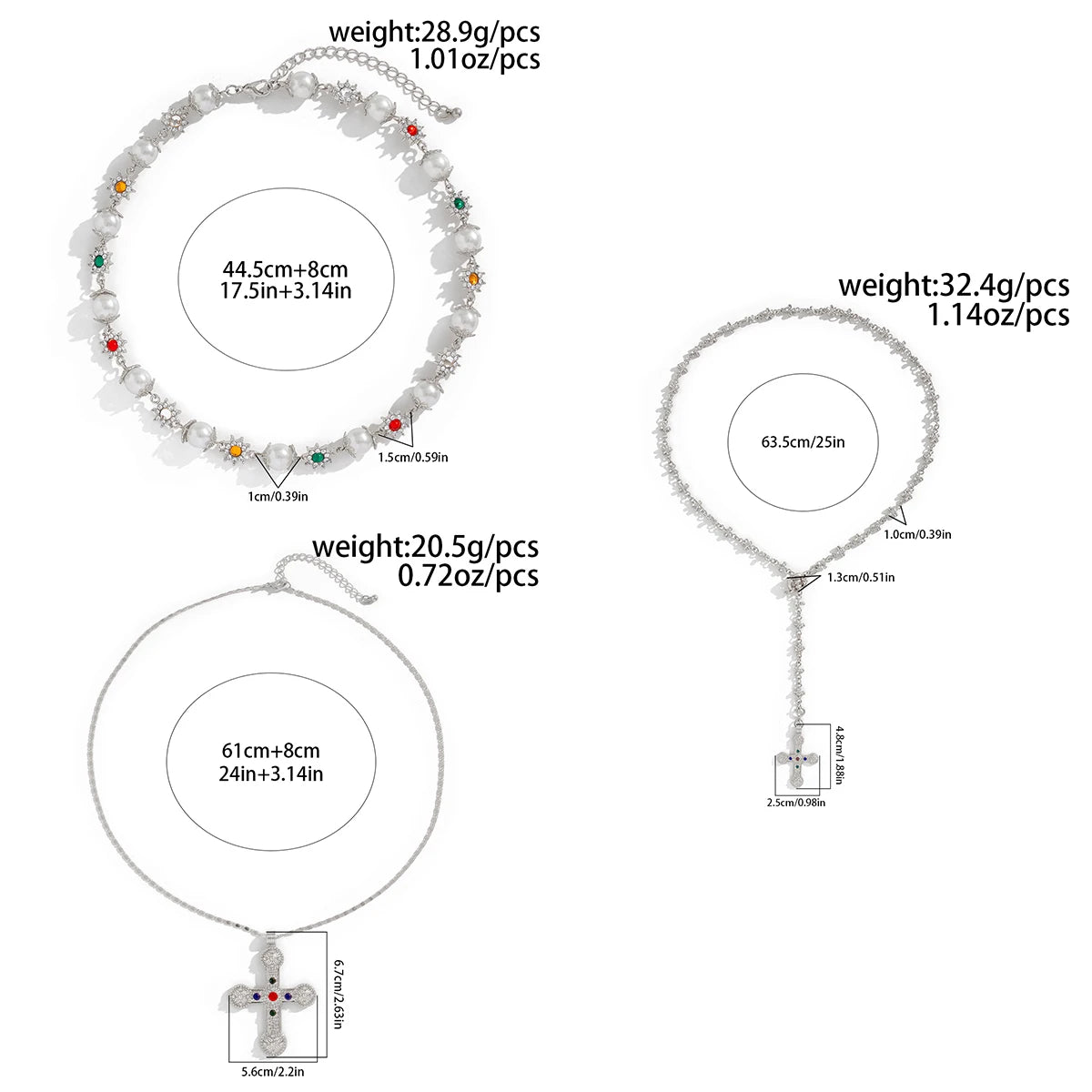 Ingemark Luxury Rhinestone Imitation Pearl Beads Chain Necklace Women Wed Bridal Vintage Jesus Cross Pendant Choker Y2K Jewelry