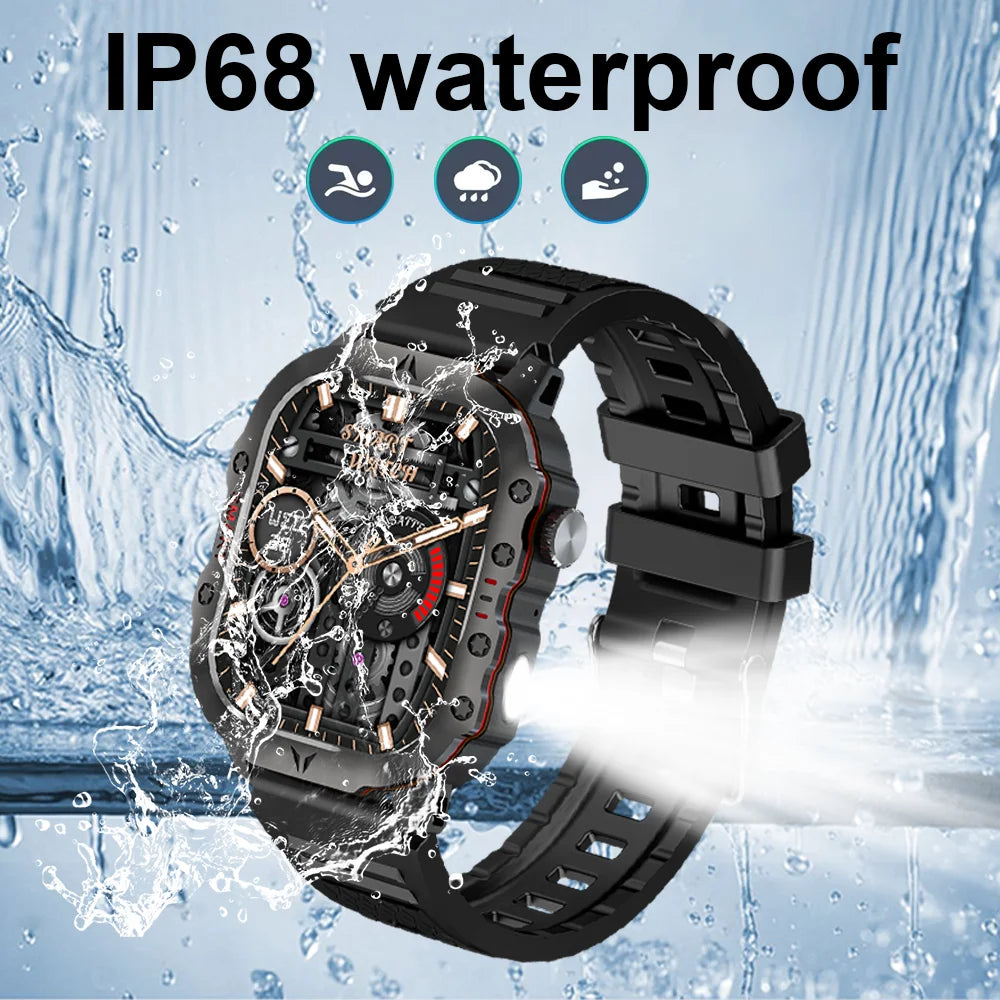LAXASFIT Smart Watch Military Grade Toughness Bluetooth Voice Call LED Flashlight IP68 Waterproof Outdoor Sports Smart Watch