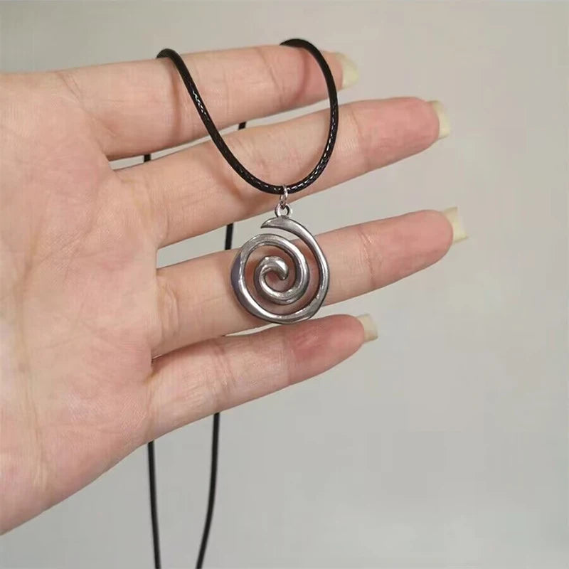 Hip Hop Burning Sun Pendant Leather Rope Necklace Vintage Whirlpool Geometric Necklaces For Men Boys