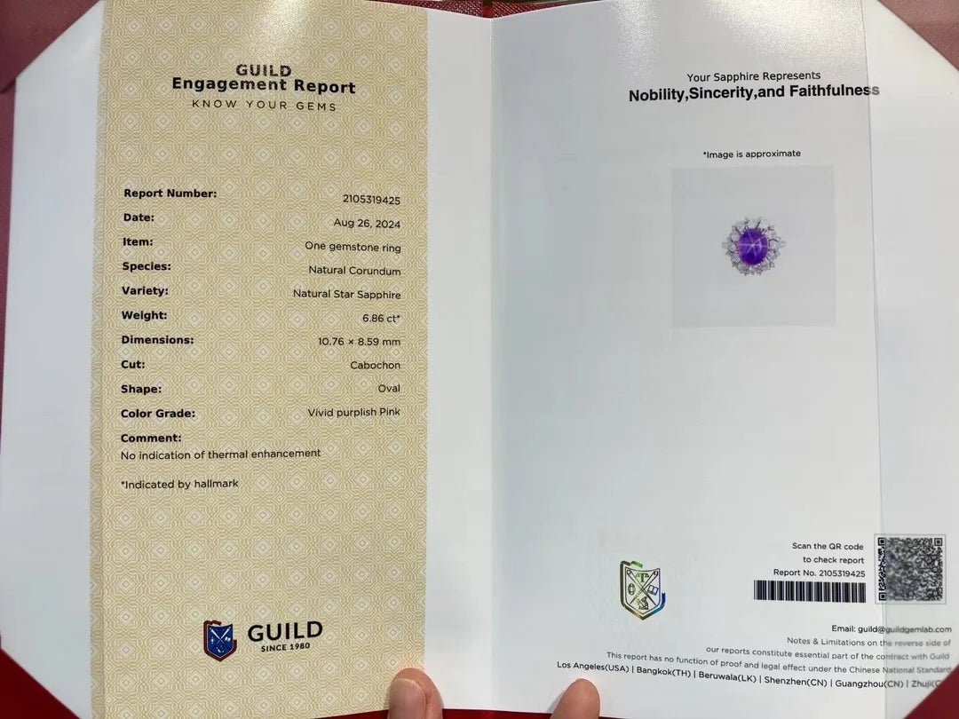 LR24 Solid 18K White Gold Natural Unheat Pink Star Sapphire 6.86ct Gemstones Unisex Sapphire Diamonds Rings